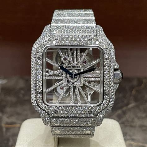 cartier santos skeleton iced out|cartier iced out watch price.